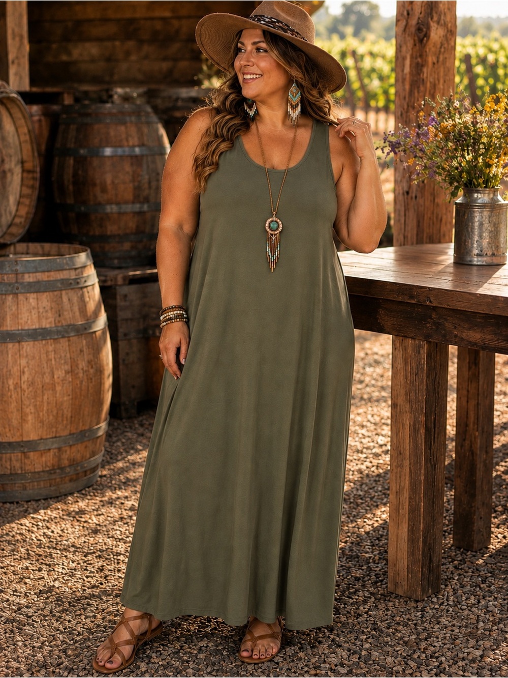 Melrose and Market Scoop Neck Maxi Dress - Olive Size 1X 16